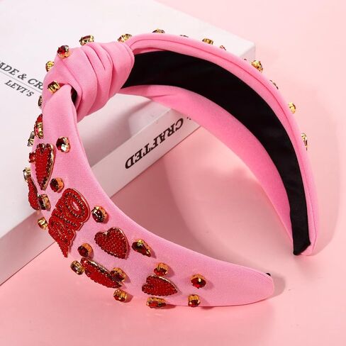 CEALXHENY إكسسوارات عصابات رأس عيد الحب للنساء XOXO Love Massage Heart عقال أحمر وردي قلب كريستال معقود عصابة رأس مرصعة بالجواهر واسعة عقدة رأس هدايا عيد الحب (XOXO A) in Saudi Arabia
