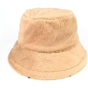 Fashion Fluffy Bucket Hat Plush Bucket Fur Hat Solid Colour Faux Fur (Adjustable)