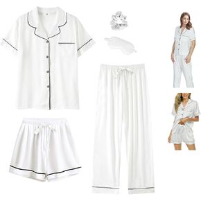 5Pcs Womens Silk Satin Pajamas Sets XS-XXL Short Pj Sets Button Down Pjs Set Sleepwear Loungewear