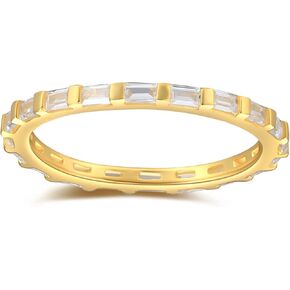 espere Dainty CZ Baguette Stacking Ring | Sterling Silver 925 Rhodium Plated Gold Minimalist Ring | Delicate Thin Band Eternity Rings Gift for Her