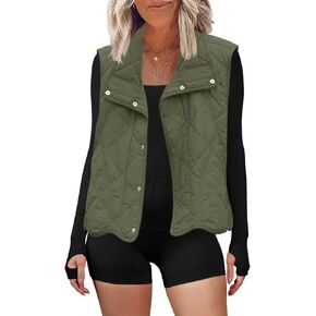 Nirovien Womens Quilted Vest Cropped Puffer Vest Athletic Padded Outwear Sleeveless Button Down Jacket with Pockets