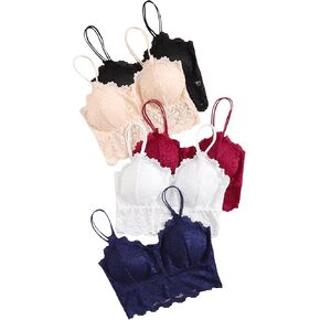 حمالة صدر نسائية من SOLY HUX مكونة من 5 قطع من الدانتيل المزين بالورود واللاسلكية مبطنة للنوم اليومي in Kuwait