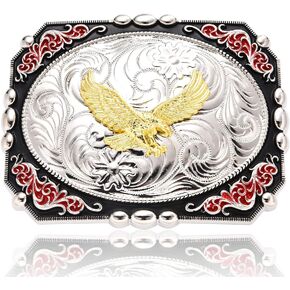 BBOTEN Long Horn Bull Belt Buckles for Men, Horse Eagle Cross Horseman Floral Engraved Western Cowboy Large Texas Buckle