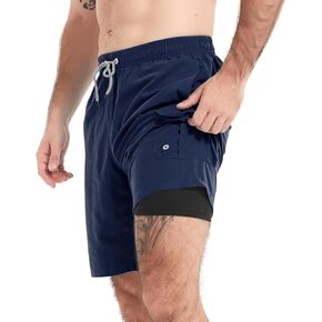 شورت سباحة رجالي من Jimlieay مع بطانة مضغوطة 2 في 1 شورت سباحة سريع الجفاف للشاطئ مع جيوب in Kuwait