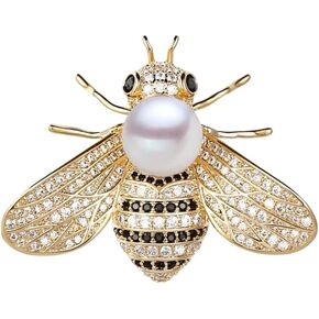 Rhinestone Pearl Bee Brooch Honey Bee Lapel Pin Vintage Crystal Insect Pin for Women Men