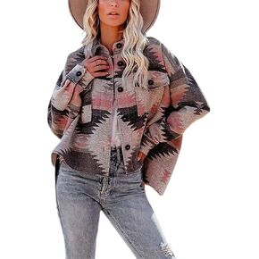 سترة YOPLANET النسائية Aztec سترة غربية بأكمام طويلة وأزرار سفلية مع جيوب فضفاضة in Kuwait