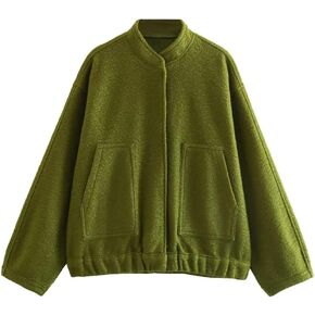 سترة نسائية من KEOMUD كبيرة الحجم من مزيج الصوف بأكمام طويلة وأزرار سفلية، معطف خفيف الوزن مع جيوب in Kuwait