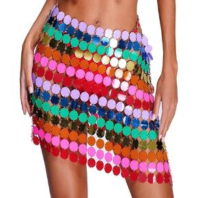 Women Sequin Skirt See Through Crop Top Halter Body Chain Strappy Bra Tanks Hollow Out Swimsuit Wrap Bikini Cover Up
