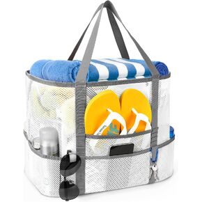 Gocvo Mesh Beach Bag, Large Beach Bag Swimming Bag Foldable Mesh Tote for Your Family Beach Trip
