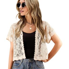 DRESSHAPE Women Cardigan Hollow Out Floral Cardigans White Crochet Shrugs