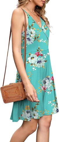 WEACZZY Women's 2026 Summer Dresses V Neck Spaghetti Strap Sundress Casual Beach Flowy Mini Dress with Pockets in Kuwait