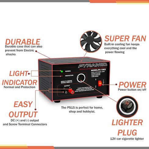 Pyramid PS9KX Universal Compact Bench Power Supply-5 Amp Linear Regulated Home Lab Benchtop Converter w/ 13.8 Volt DC 115V AC 70 Watt Input, Screw Type Terminal, 12V Car Cigarette Lighter in Kuwait