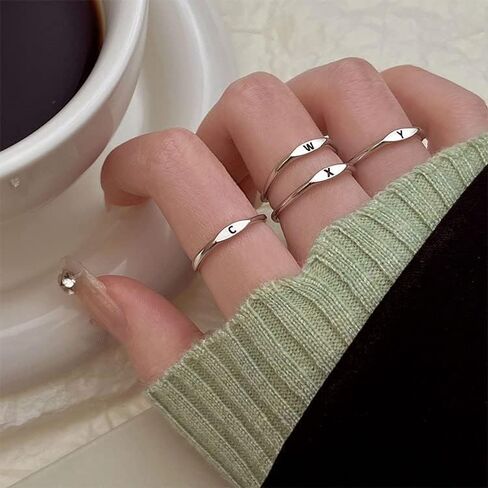 CSIYANJRY99 Thin Stacking Initial Rings for Women Stackable Plain Letter Ring for Teen Girls Silver Capital Letter Band Ring Open Adjustable Alphabet Ring in Saudi Arabia