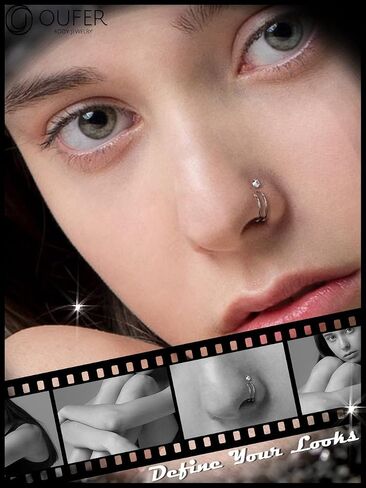 حلقات أنف من OUFER، حلقة أنف مزدوجة 20 جرام، مجوهرات ثقب الأنف من التيتانيوم الصلب G23، مسامير أنف للنساء والرجال in Saudi Arabia