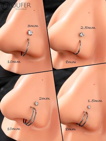 حلقات أنف من OUFER، حلقة أنف مزدوجة 20 جرام، مجوهرات ثقب الأنف من التيتانيوم الصلب G23، مسامير أنف للنساء والرجال in Saudi Arabia