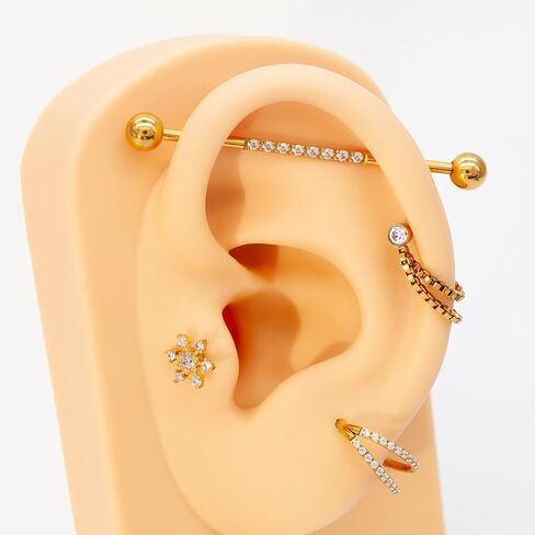 اقراط ثقب غضروف الاذن من الستانلس ستيل 18 غرام للنساء والرجال، ثقب الجسم للأنف والروك والزنمة والزنمة والدايث من ديزاينفي، بدون احجار كريمة, التيتانيوم, بدون أحجار كريمة in Kuwait