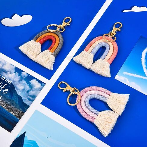 3 قطع من سلاسل المفاتيح بألوان قوس قزح من Hicarer، سلاسل مفاتيح بشرابة بألوان قوس قزح للنساء in Kuwait