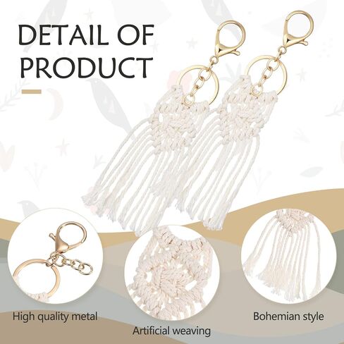 12 قطعة من سلاسل المفاتيح الصغيرة من Macrame Boho Macrame Bag Charms الجمالية سلسلة مفاتيح لطيفة مصنوعة يدويًا سلاسل مفاتيح بوهيمية للنساء هدية وصيفة العروس ومستلزمات الهاتف ومحفظة مفاتيح السيارة، بيج in Kuwait
