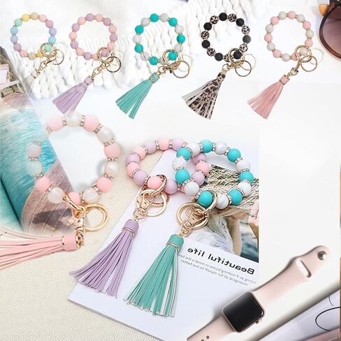 سوار حلقة مفاتيح من السيليكون للنساء من كلاود باي، حامل مفاتيح على شكل سوار مرن مطرز بالخرز in Kuwait