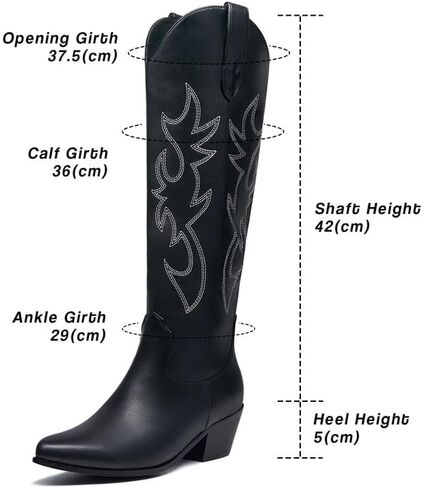 أحذية GOSERCE النسائية لرعاة البقر الغربي مع كعب مكتنز مطرز وكعب عريض 2.5 بوصة، أحذية راعية البقر الكلاسيكية متوسطة الساق، على شكل لوز، مقدمة مدببة، أحذية عالية للركبة، تصميم عصري in Kuwait