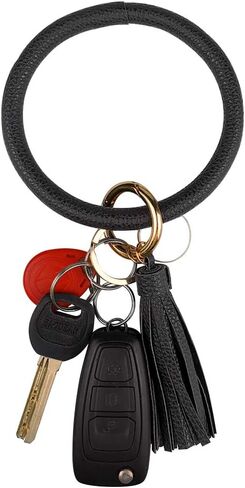 سوار جلدي حلقة مفاتيح على شكل حلقة مفاتيح، حلقة شرابة على شكل حلقة مفاتيح على شكل حلقة مفاتيح للنساء والفتيات - حرر يديك in Kuwait