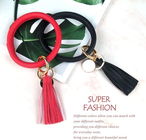 سوار جلدي حلقة مفاتيح على شكل حلقة مفاتيح، حلقة شرابة على شكل حلقة مفاتيح على شكل حلقة مفاتيح للنساء والفتيات - حرر يديك in Kuwait