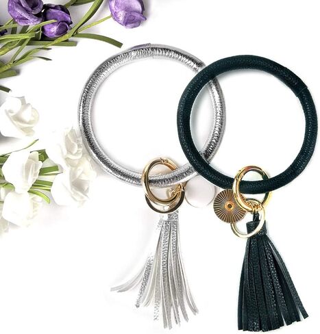 سوار جلدي حلقة مفاتيح على شكل حلقة مفاتيح، حلقة شرابة على شكل حلقة مفاتيح على شكل حلقة مفاتيح للنساء والفتيات - حرر يديك in Kuwait