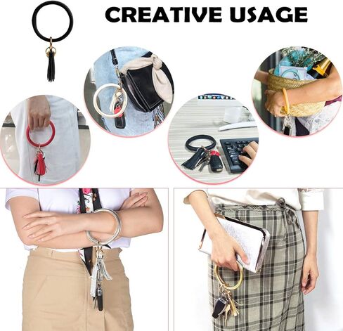 سوار جلدي حلقة مفاتيح على شكل حلقة مفاتيح، حلقة شرابة على شكل حلقة مفاتيح على شكل حلقة مفاتيح للنساء والفتيات - حرر يديك in Kuwait