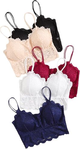 حمالة صدر نسائية من SOLY HUX مكونة من 5 قطع من الدانتيل المزين بالورود واللاسلكية مبطنة للنوم اليومي in Kuwait