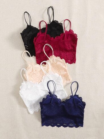 حمالة صدر نسائية من SOLY HUX مكونة من 5 قطع من الدانتيل المزين بالورود واللاسلكية مبطنة للنوم اليومي in Kuwait