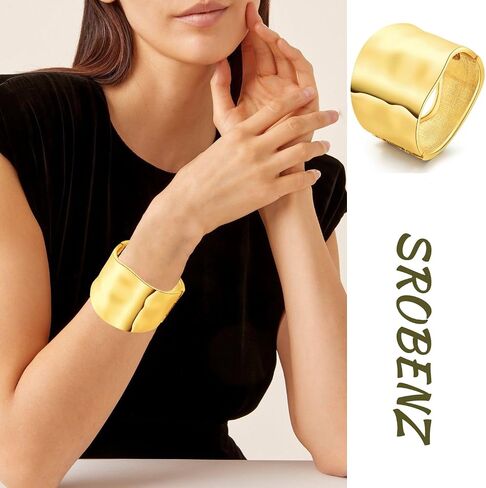 SROBENZ 2-5 Pcs 18K Gold Cuff Bracelets for Women Chunky Bangle Bracelets Hinge Gold Polished Frosted Bracelets Irregular Wrist Cuffs for Teen Girls in Kuwait