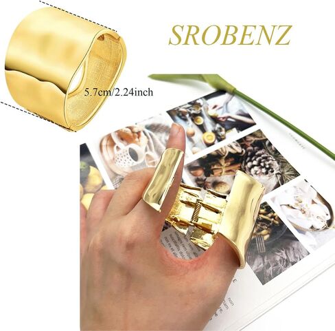 SROBENZ 2-5 Pcs 18K Gold Cuff Bracelets for Women Chunky Bangle Bracelets Hinge Gold Polished Frosted Bracelets Irregular Wrist Cuffs for Teen Girls in Kuwait