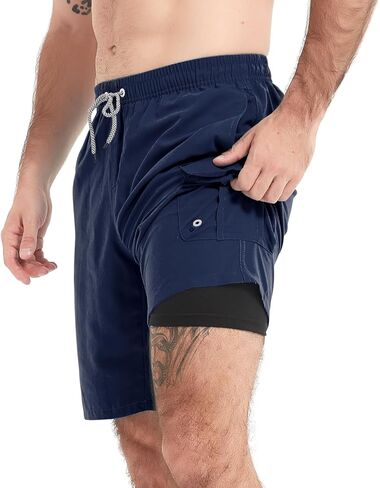 شورت سباحة رجالي من Jimlieay مع بطانة مضغوطة 2 في 1 شورت سباحة سريع الجفاف للشاطئ مع جيوب in Kuwait