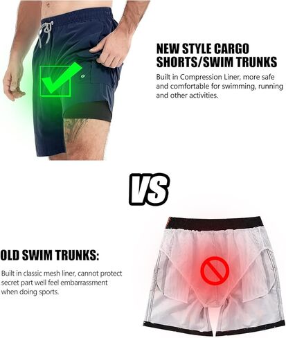 شورت سباحة رجالي من Jimlieay مع بطانة مضغوطة 2 في 1 شورت سباحة سريع الجفاف للشاطئ مع جيوب in Kuwait