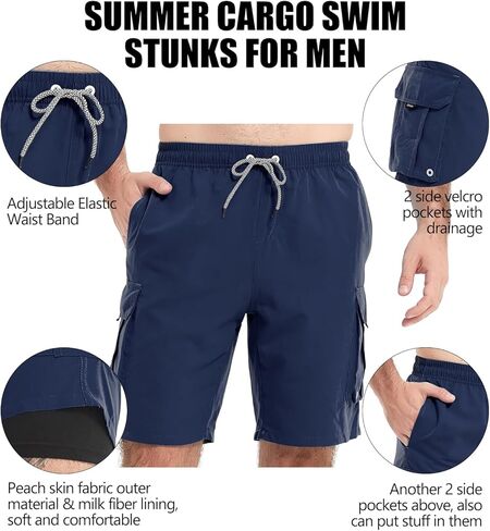 شورت سباحة رجالي من Jimlieay مع بطانة مضغوطة 2 في 1 شورت سباحة سريع الجفاف للشاطئ مع جيوب in Kuwait