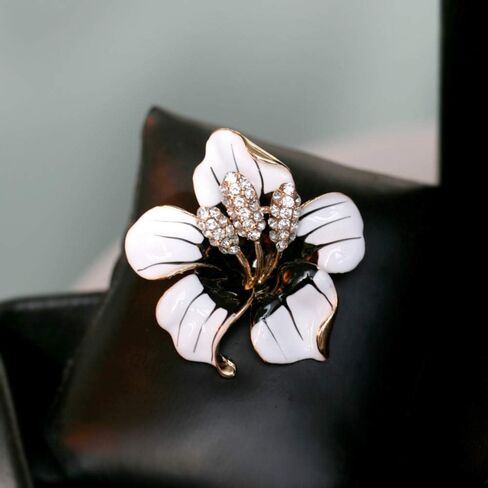 SKZKK أزياء المينا طية الصدر دبوس زهرة الزنبق بروش دبابيس، البروش والدبابيس للنساء سبائك الكريستال الماس الطلاء الأبيض in Kuwait