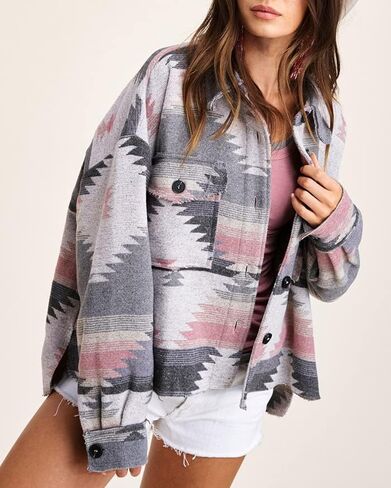 سترة YOPLANET النسائية Aztec سترة غربية بأكمام طويلة وأزرار سفلية مع جيوب فضفاضة in Kuwait