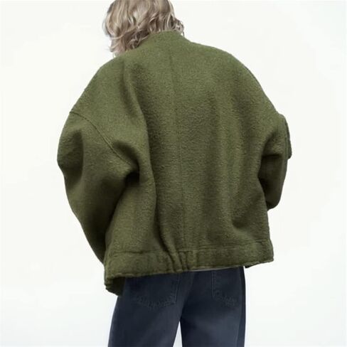 سترة نسائية من KEOMUD كبيرة الحجم من مزيج الصوف بأكمام طويلة وأزرار سفلية، معطف خفيف الوزن مع جيوب in Kuwait