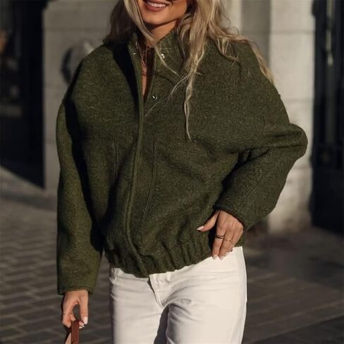 سترة نسائية من KEOMUD كبيرة الحجم من مزيج الصوف بأكمام طويلة وأزرار سفلية، معطف خفيف الوزن مع جيوب in Kuwait