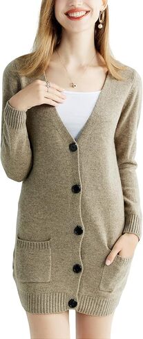 LINY XIN المرأة الخامس الرقبة سترة سترة 100% ميرينو الصوف خريف شتاء دافئ لينة بلوفر مغزول سترة طويلة الأكمام in Kuwait