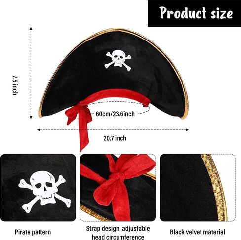 Panitay 10 Pcs Halloween Pirate Costume Accessories Set 2 Pirate Skull Hat 2 Eye Patch 2 Skull Necklace 2 Hoop Earring 2 Large Sash for Adult Women Men Captain Cosplay in Saudi Arabia