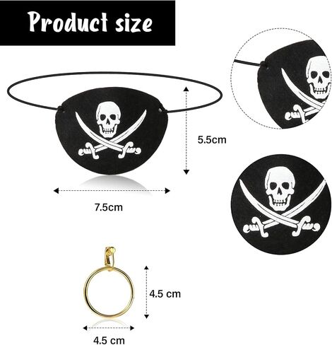 Panitay 10 Pcs Halloween Pirate Costume Accessories Set 2 Pirate Skull Hat 2 Eye Patch 2 Skull Necklace 2 Hoop Earring 2 Large Sash for Adult Women Men Captain Cosplay in Saudi Arabia
