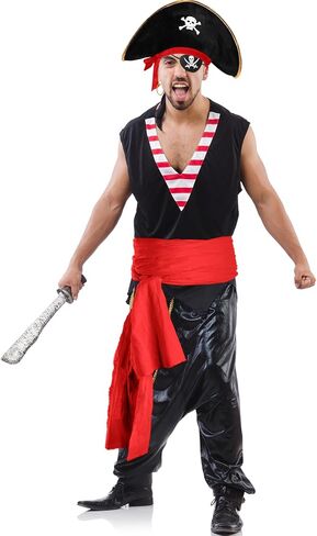 Panitay 10 Pcs Halloween Pirate Costume Accessories Set 2 Pirate Skull Hat 2 Eye Patch 2 Skull Necklace 2 Hoop Earring 2 Large Sash for Adult Women Men Captain Cosplay in Saudi Arabia