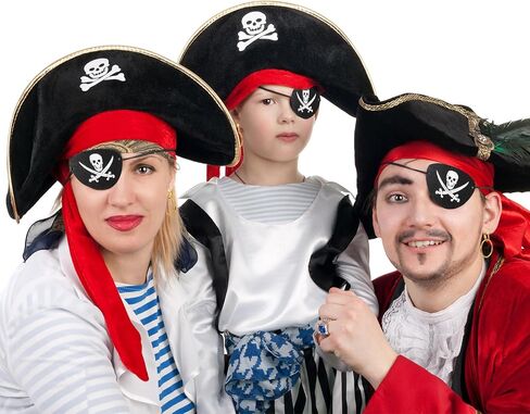 Panitay 10 Pcs Halloween Pirate Costume Accessories Set 2 Pirate Skull Hat 2 Eye Patch 2 Skull Necklace 2 Hoop Earring 2 Large Sash for Adult Women Men Captain Cosplay in Saudi Arabia
