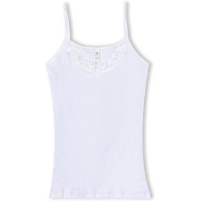 Womens Tank Top Camisoles with Premium Cotton Italian Design - Trimmed with Flower Lace on Neckline