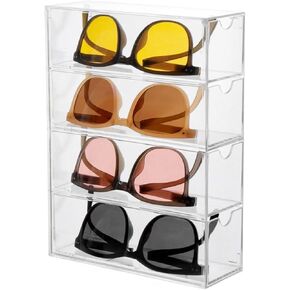 منظم نظارات شمسية اكريليك من كونجلام مع 4 ادراج مقسمة للنظارات، حافظات نظارات العين، الاكسسوارات، حامل منظم مستحضرات التجميل لسطح الطاولة (شفاف)، شفاف، واحد in Kuwait