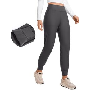 CRZ YOGA Womens Fleece Lined Workout Joggers with Pockets 27.5" - Hiking Running Outdoor Pants Water Resistant Winter Warm