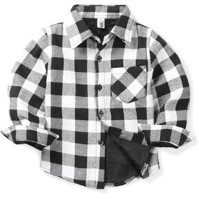 OCHENTA Boys' & Men's Fur-Lined Plaid Flannel Shirt Long Sleeve Warm Top Jacket Family Matching in Kuwait