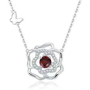 925 Sterling Silver June Birthstone Necklace for Women Pearl Moonstone Jewelry Flower Camellia Necklaces Birthday Anniversary Jewelry Gifts for Her Women Girls, Adjustable Chain