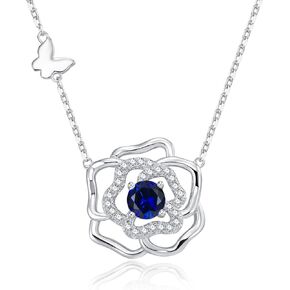 925 Sterling Silver June Birthstone Necklace for Women Pearl Moonstone Jewelry Flower Camellia Necklaces Birthday Anniversary Jewelry Gifts for Her Women Girls, Adjustable Chain